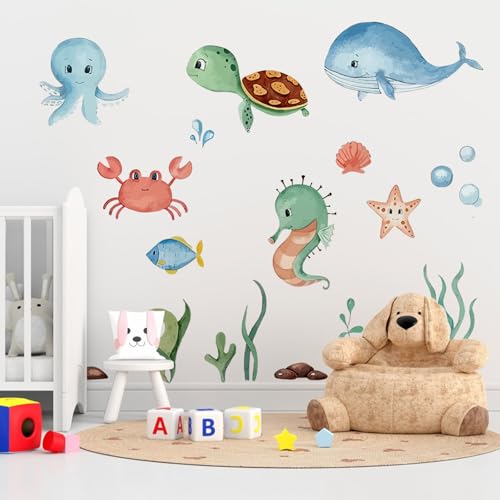 Hwtcjx Wandsticker Kinderzimmer, Wandtattoo Meerestiere, Wandaufkleber Kinderzimmer, Wanddeko, Aufkleber Wand, Wall Stickers für Badezimmer, Schlafzimmer, Wohnzimmer, Toilette, Kind (30 x 90 cm) von Hwtcjx