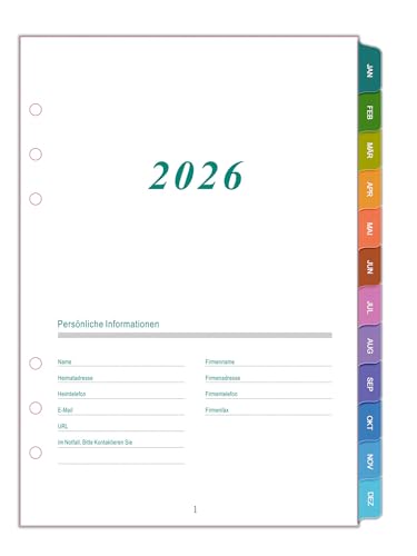 2026 Wochenplaner Einlage A5 6 Löcher, Deutsch, 1 Woche auf 2 Seiten mit Tabs,A5 Format, Wochenübersicht mit To-Do Liste, datiert mit Feiertagen, Extra Notizen & Kontakte, Jan–Dez, 100g/m² Papier 2026 Wochenplaner Einlage A5 6 Löcher, Deutsch, 1 Woche auf 2 Seiten mit Tabs,A5 Format, Wochenübersicht mit To-Do Liste, datiert mit Feiertagen, Extra Notizen & Kontakte, Jan–Dez, 100g/m² Papier von HwxBen