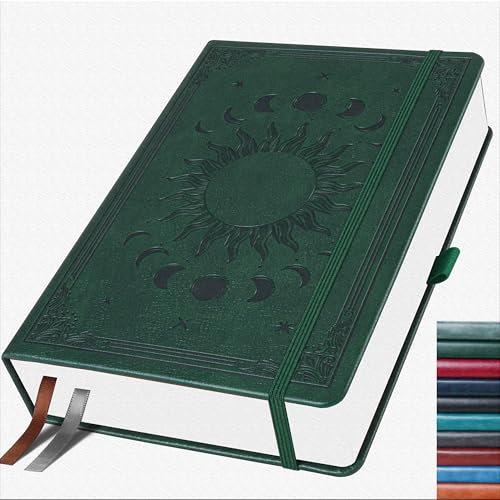 HwxBen Bullet Dotted Journal, Gepunktetes Notizbuch, 256 Seiten, 140 gsm Tintenfestes Papier, PU Hard Cover, Elastisches Band, Innentasche, Für Arbeit, Büro und Schule, 19.6x 25.4 cm (Dunkelgrün) von HwxBen