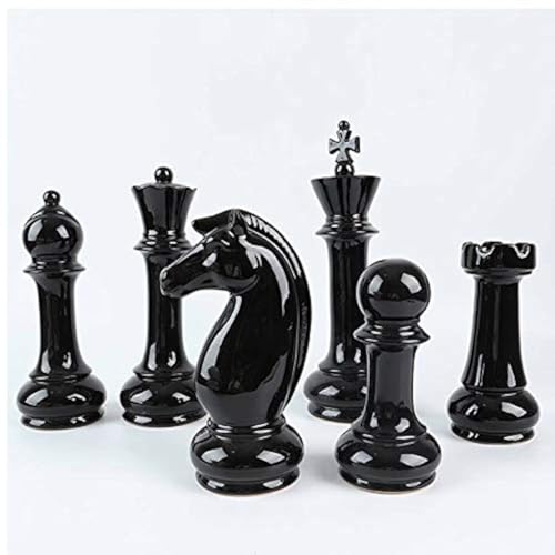 Hwydo Einzigartige Keramik-Schachfiguren, Pferdekönigin, Tischdekoration, 6 Stück (schwarz) von Hwydo