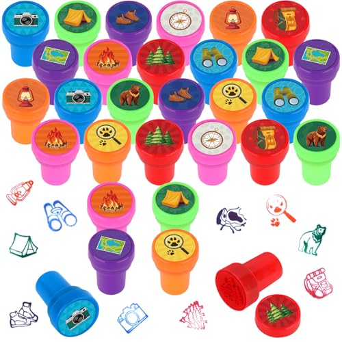 24 Stück Camper Party Druckstempel, Mini Comping Adventure Stempel, bunt, selbstfärbend, Partygeschenke, sortiert, Stempel-Set für Camping, Party, Klassenzimmer, Party, pädagogische Lernaktivitäten 24 Stück Camper Party Druckstempel, Mini Comping Adventure Stempel, bunt, selbstfärbend, Partygeschenke, sortiert, Stempel-Set für Camping, Party, Klassenzimmer, Party, pädagogische Lernaktivitäten von Hxezoc