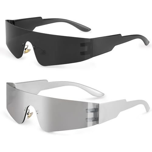 Hxezoc Techno-Brille, Futuristische Brille, Festival-Sonnenbrille, Brille des zukünftigen Kriegers, für Party, Cosplay, Kostüm, 2 Stück Hxezoc Techno-Brille, Futuristische Brille, Festival-Sonnenbrille, Brille des zukünftigen Kriegers, für Party, Cosplay, Kostüm, 2 Stück von Hxezoc