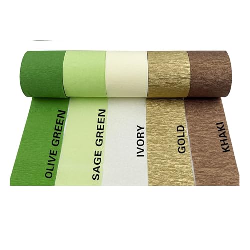 Krepppapier, Luftschlangen, Krepppapier, für Hochzeit, Babyparty, Geburtstag, Brautparty, Verlobung, Dekorationen, 5 Rollen, Grün und Gold von Hxezoc