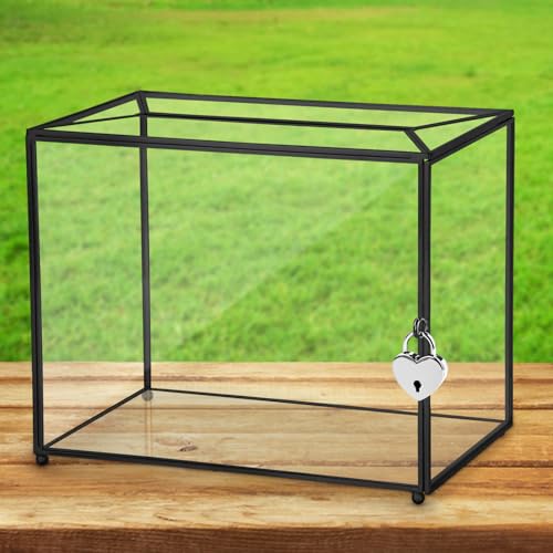 Schwarze Glas-Kartenbox Hochzeitskartenbox mit Schloss, Große Geschenkkartenbox mit Klappdeckel, Spardosenhalter für Hochzeitsempfang, Jubiläum, Geburtstagsfeier, Babyparty, Abschlussfeier, von Hxezoc