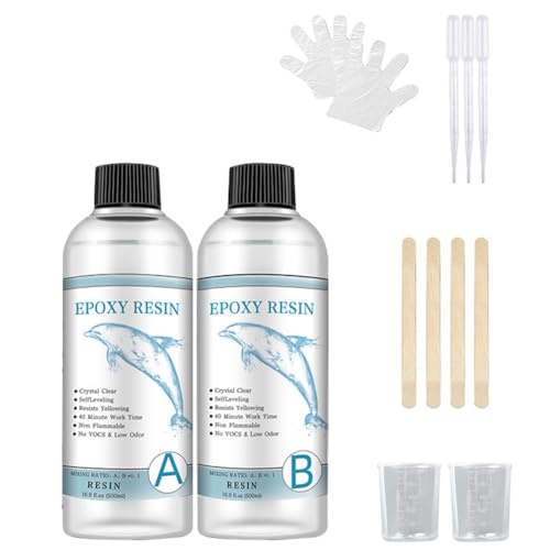 Hxhsgmeh Kristallklares Epoxidharz-Set 1:1 AB, Hochauflösendes, Blasenfreies Epoxidharz für Heimwerkerarbeiten, 500-Ml-Set Hxhsgmeh Kristallklares Epoxidharz-Set 1:1 AB, Hochauflösendes, Blasenfreies Epoxidharz für Heimwerkerarbeiten, 500-Ml-Set von Hxhsgmeh