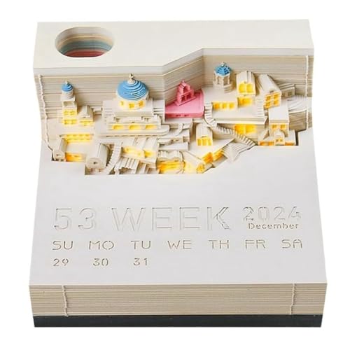 Hxhsgmeh Time Piece-Kalender – Tischkalender 2024 mit LED-Licht – 3D-Kalender, Papierschnitzerei, Kunst, Notizblock, Notizblock, Einfache Installation, Einfach zu Bedienen von Hxhsgmeh