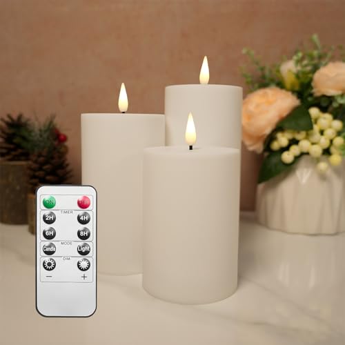 Wasserdicht Flackernden Flammenlose Kerzen, Outdoor-Batterie Betriebene LED Kerzen mit Timerfunktion, 7cm x 9.8 12.3 14.7cm für Zuhause, Zimmer, Tisch, Halloween, Weihnachtsdekoration, weiß, 3er-Set Wasserdicht Flackernden Flammenlose Kerzen, Outdoor-Batterie Betriebene LED Kerzen mit Timerfunktion, 7cm x 9.8 12.3 14.7cm für Zuhause, Zimmer, Tisch, Halloween, Weihnachtsdekoration, weiß, 3er-Set von HyDlan