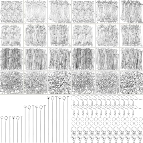 HyDren 2600 Stück Schmuckherstellungszubehör Auge Flachkopf Kugelstifte Karabinerverschlüsse Biegeringe Ohrringhaken Verschlüsse Set Schmuckherstellung Zubehör Kit für Ohrringe Armband DIY Handwerk von HyDren