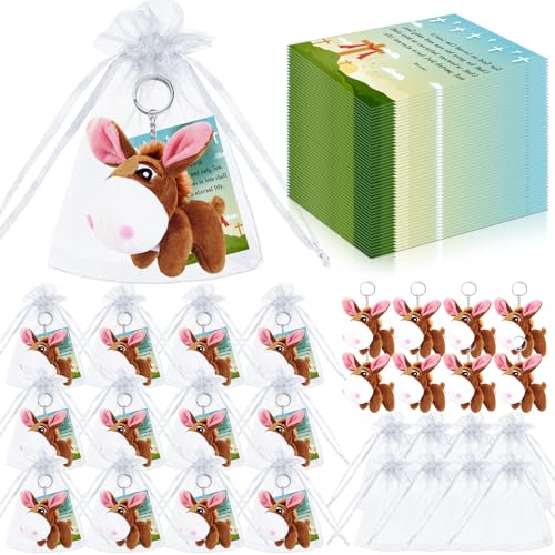 HyDren Plüsch-Schlüsselanhänger, Schaf, 12 Stück, 12 cm, Stofftier, süßes Lamm, Bibelvers-Karten mit Organza-Beuteln für Taufe, Gebete, Ostern, Party, Gastgeschenke, Geburtstagsgeschenke (Donkey) HyDren Plüsch-Schlüsselanhänger, Schaf, 12 Stück, 12 cm, Stofftier, süßes Lamm, Bibelvers-Karten mit Organza-Beuteln für Taufe, Gebete, Ostern, Party, Gastgeschenke, Geburtstagsgeschenke (Donkey) von HyDren