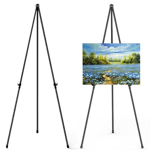 Staffelei für Schilder,Einstellbar,160CM Stativ,Faltbar,Tragbarer Metallständer,Bodenständer für Display, Displayständer für Hochzeitsplakatständer (Schwarz,2PCS 160cm) von HyDsen