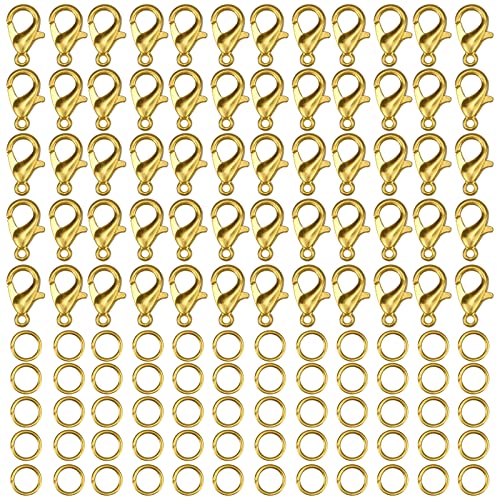 300 Stück Gold Karabinerverschluss Schmuck Set 12x7mm Kettenverschluss Gold Und Biegeringe Offene Verschlüsse für Ketten Schmuckverschlüsse für Schmuckherstellung, Ohrring, Armband, Halskette von Hyakoz