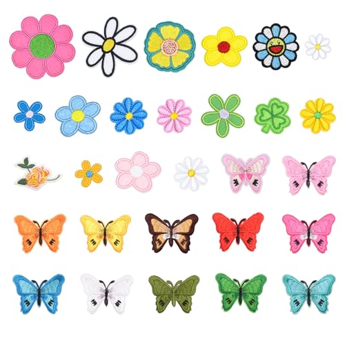 Hyakoz 29 Stück Flicken zum Aufbügeln Kinder, Blumen Schmetterlinge Patches zum Aufbügeln Aufnäher Erwachsene Exquisite Stickere Patches für DIY Kleidung Jeans T-Shirt Rucksäcke (Enthält Nähset) von Hyakoz