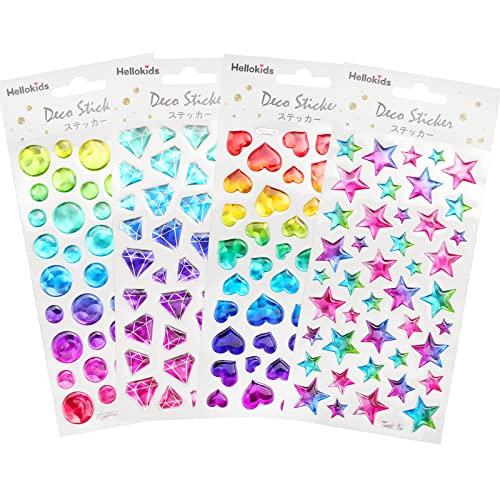 Hyakoz 4 Stück Aufkleber Sterne Aufkleber 3D Für Kinder Mädchen Kristall Glitzer Sticker Fünfzackiger Stern Runden Liebe Diamant Gestalten Glitzer Sticker Mädchen Aufkleber für Kinder Handwerke von Hyakoz