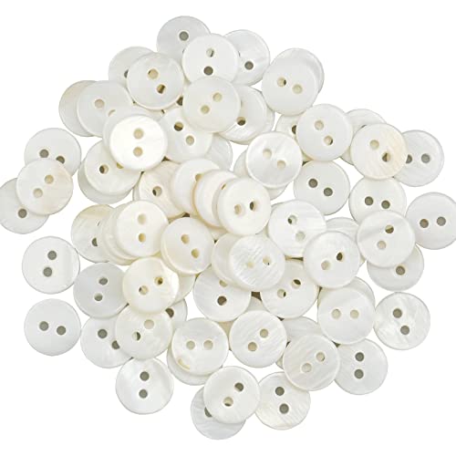 Hyakoz 80 Stück 10mm Perlmutt Knöpfe Natürlich Schimmernde Perlmuttknöpfe 2 Loch Flach Knöpfe Perlmutt für Kleidung, Handwerk, Nähen, Scrapbooking und Mehr von Hyakoz