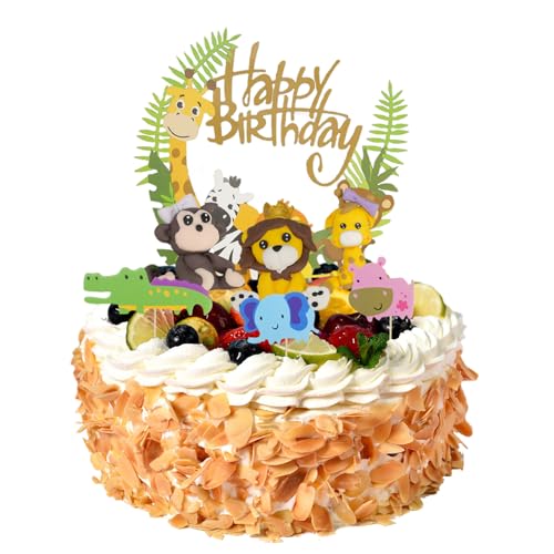 Hyakoz Tortendeko 1. Geburtstag Dschungel Tortendeko Tiere Waldtiere Cake Topper 1. Geburtstag Löwe Tortendeko Happy Birthday für Kindergeburtstag Party Deko von Hyakoz
