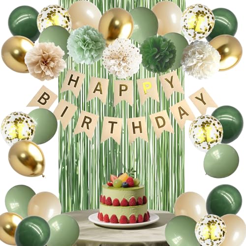 Hyballustw Salbeigrün Geburtstagsdekorationen Happy Birthday Party Dekorationen Grün Gold Ballon Banner Papier Pom Poms Retro Rustikale Dekoration Supplies für Frauen Mädchen Neutral Grün Motto-Party Hyballustw Salbeigrün Geburtstagsdekorationen Happy Birthday Party Dekorationen Grün Gold Ballon Banner Papier Pom Poms Retro Rustikale Dekoration Supplies für Frauen Mädchen Neutral Grün Motto-Party von Hyballustw