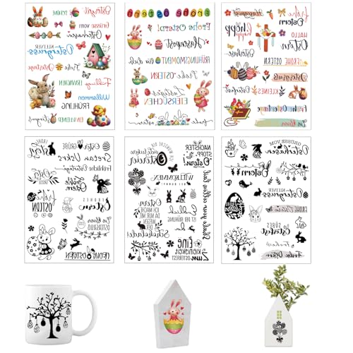 6 Pcs A5 Rub On Sticker,Kerzentattoo Kerzensticker, Kerzen Sticker Ostern, Kerzen Folie,Rub On Aufkleber Ostern,Kerzenaufkleber,für Kerze Tasse DIY Geschenk,Kerzen Dekorieren von Hyfkjdm
