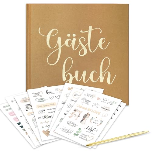Hochzeitsgästebuch mit Stickern & Stift – Vintage Gästebuch zur Hochzeit – 72 Seiten 160g/m² Papier – Erinnerungsalbum für Polaroid-Fotos & Glückwünsche – Auch für Taufe, Geburtstag & Konfirmation Hochzeitsgästebuch mit Stickern & Stift – Vintage Gästebuch zur Hochzeit – 72 Seiten 160g/m² Papier – Erinnerungsalbum für Polaroid-Fotos & Glückwünsche – Auch für Taufe, Geburtstag & Konfirmation von Hyggartn