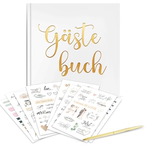 Hochzeitsgästebuch mit Stickern & Stift – Vintage Gästebuch zur Hochzeit – 72 Seiten 160g/m² Papier – Erinnerungsalbum für Polaroid-Fotos & Glückwünsche – Auch für Taufe, Geburtstag & Konfirmation von Hyggartn