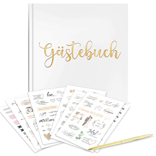 Hochzeitsgästebuch mit Stickern & Stift – Vintage Gästebuch zur Hochzeit – 72 Seiten 160g/m² Papier – Erinnerungsalbum für Polaroid-Fotos & Glückwünsche – Auch für Taufe, Geburtstag & Konfirmation von Hyggartn