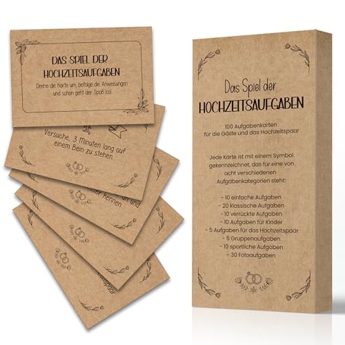 Hochzeits Aufgaben Karten, 100+10 Fotoaufgaben - Hochzeitsspiel für Gäste & Brautpaar, Hochzeit Partyspiel für Gäste, Fotoaufgaben Spiel, Kraftpapier, 9 * 6 cm, Perfekt für Gästebuch Hochzeit Hochzeits Aufgaben Karten, 100+10 Fotoaufgaben - Hochzeitsspiel für Gäste & Brautpaar, Hochzeit Partyspiel für Gäste, Fotoaufgaben Spiel, Kraftpapier, 9 * 6 cm, Perfekt für Gästebuch Hochzeit von Hyggartn