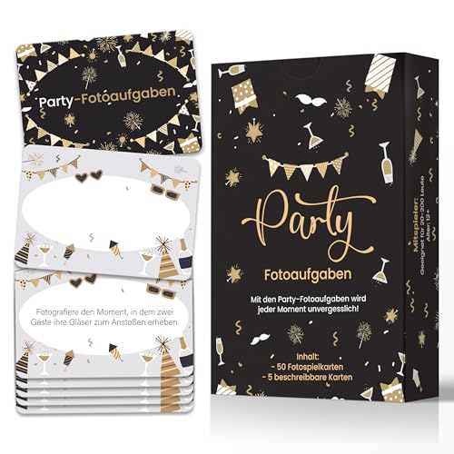 Party Fotoaufgaben, 50+5 Fotoaufgaben - Party, Geburtstag, Hochzeit, Konfirmation, Jugendweihe, Silvester - Partyspiel für Gäste, Party Spiele Schwarz, Fotobox Party, 9 * 6 cm, Geschenk Teenager Party Fotoaufgaben, 50+5 Fotoaufgaben - Party, Geburtstag, Hochzeit, Konfirmation, Jugendweihe, Silvester - Partyspiel für Gäste, Party Spiele Schwarz, Fotobox Party, 9 * 6 cm, Geschenk Teenager von Hyggartn
