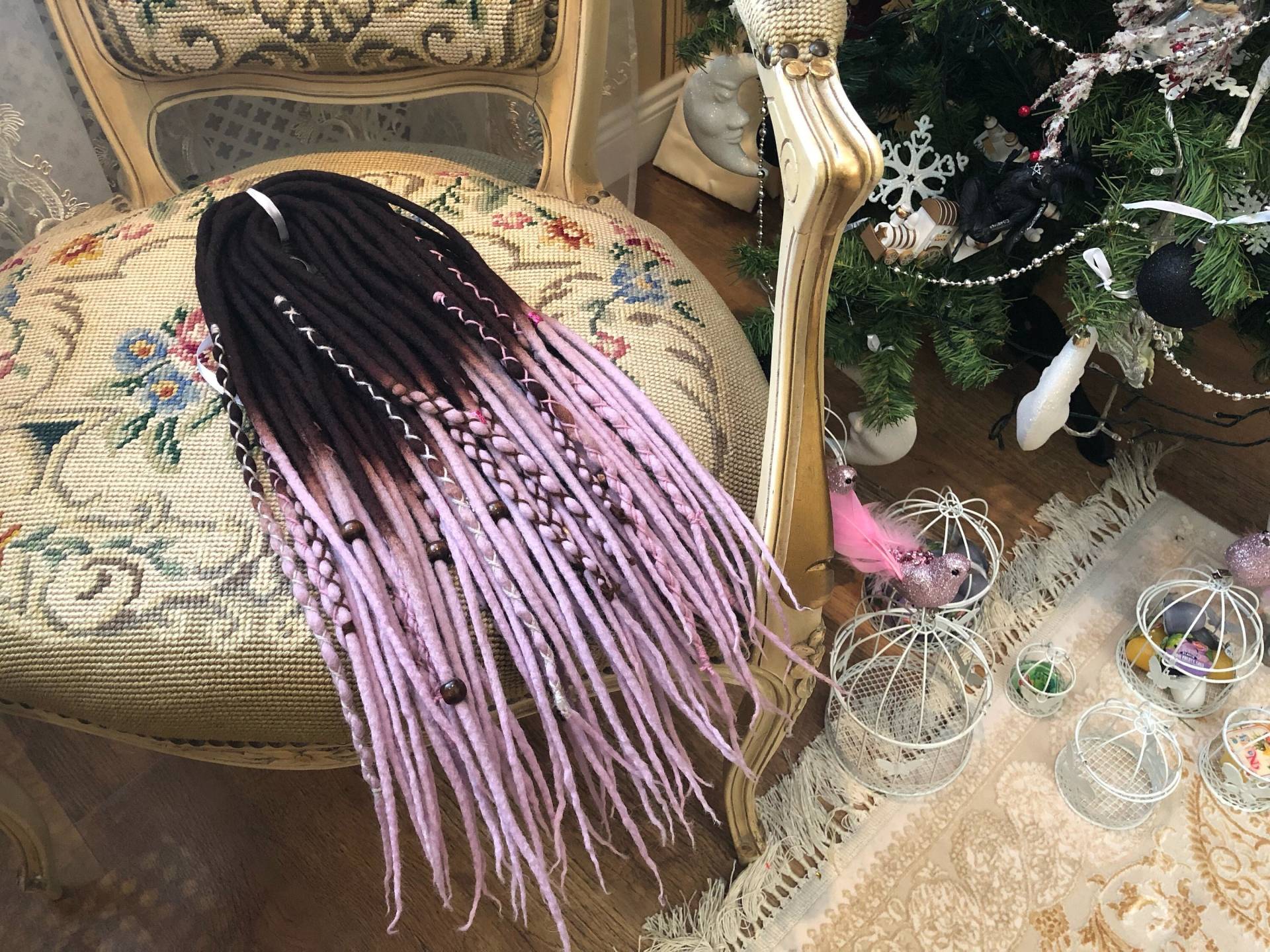 Wolle Dreads Ombre Dunkelbraun Bis Staubig Rosa Farbe Doppel - Oder Single-Ended Weiche Gefälschte Merino-Umhüllte Dreadlocks Geschenk Haar von HyggeDreads