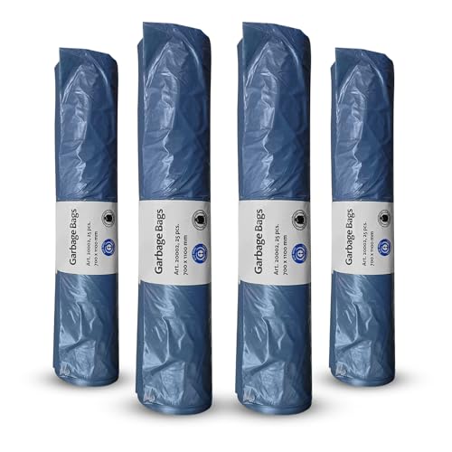 120 Liter Blauer zertifizierte LDPE-Müllsäcke – 4 Rollen à 100 Stück extrem reißfest, robust, Stärke 27 mµ Klimaneutralisierter, stabiler blauer Müllbeutel 700 x 1100 mm von Hygiene100