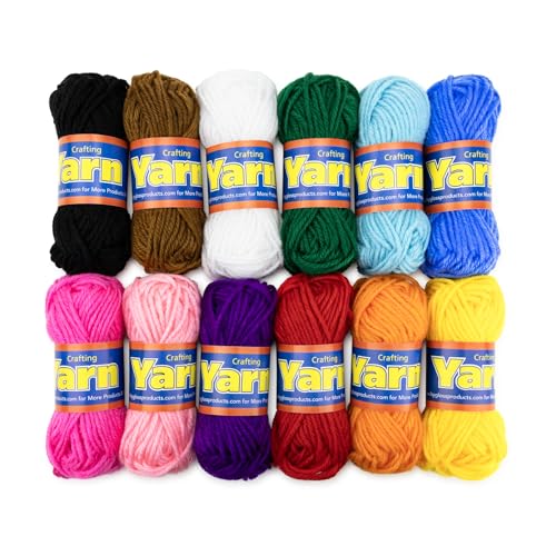 Hygloss Acrylgarn-Set, verschiedene Farben, 12 Knäuel, Häkelgarn zum Häkeln und Stricken, 100% Acrylgarn, Großpackung – weiches und glattes Garn – 1 Packung (12 Knäuel) von Hygloss
