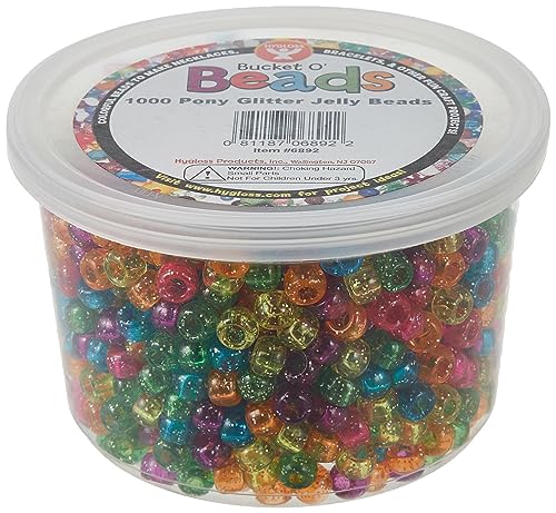 Hygloss Products Mini-Barrel Pony Perlen Glitzer Jelly Pony Perlen (6x9 mm) 1,000 Pcs sortiert von Hygloss