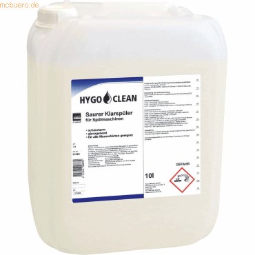 HygoClean Saurer Klarspüler für Spülmaschinen 10l von HygoClean