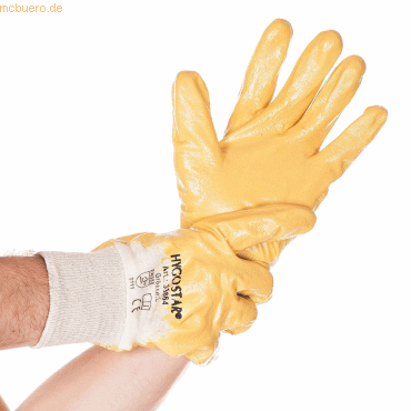10 x HygoStar Baumwoll-Handschuh Nitril Grip L/9 gelb VE=12 Paar von HygoStar