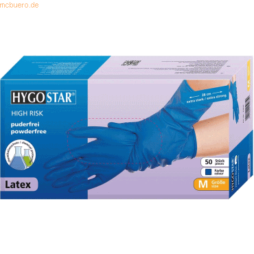 10 x HygoStar Latex-Handschuh High Risk puderfrei M 28cm dunkelblau VE von HygoStar