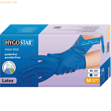 10 x HygoStar Latex-Handschuh High Risk puderfrei M 28cm dunkelblau VE 10 x HygoStar Latex-Handschuh High Risk puderfrei M 28cm dunkelblau VE von HygoStar