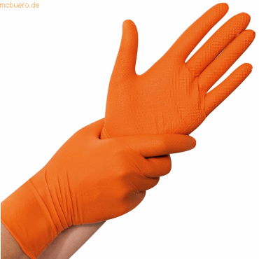 10 x HygoStar Nitril-Handschuh Power Grip puderfrei M 24cm orange VE=5 von HygoStar
