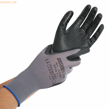 10 x HygoStar Nylon-Feinstrick-Handschuh Ergo Flex mit Noppen L/9 grau von HygoStar