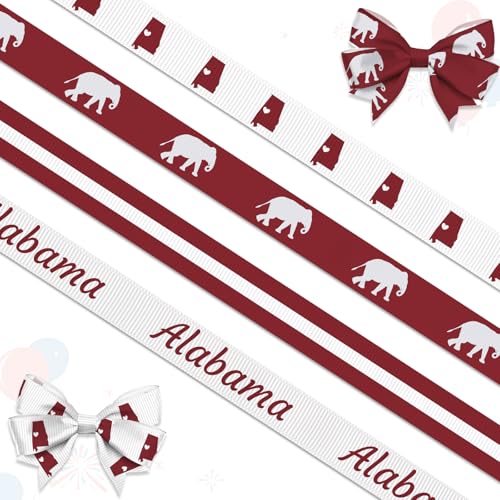 Alabama-Bänder zum Basteln, 0,95 cm breit, rot-schwarze Streifen, Ripsbänder, Landkarte, Elefanten, Bastelbänder für Geschenkverpackungen, DIY, Sport, Geburtstagsdekorationen, 9,1 m von Hying