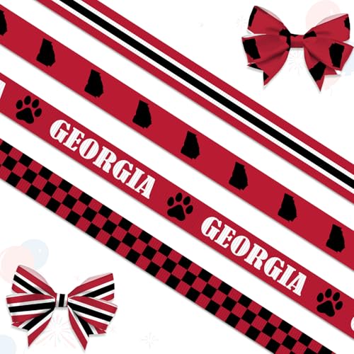 Georgia-Bänder zum Basteln, 0,95 cm breit, rot/schwarz, kariert, Ripsbänder, Kartenpfoten, Bastelbänder für Geschenkverpackungen, DIY, Sport, Geburtstagsdekorationen, 9,1 m von Hying