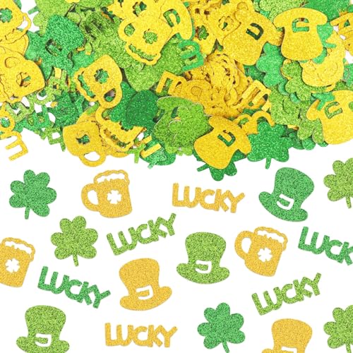 Hying 200 Stück St. Patrick's Day Konfetti-Dekorationen für Tisch, irische Glückskleeblatt-Pailletten, Glitzer, grünes Gold, Tischkonfetti, Kobold, Bierpapier-Konfetti für St. Patrick's Day, von Hying