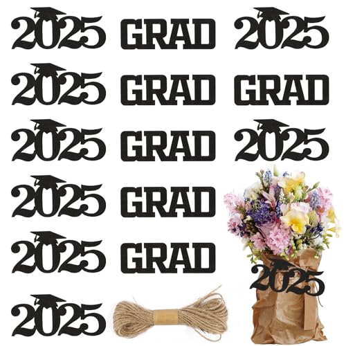 Hying 24 Stück 2024 Abschluss-Konfetti für Tisch, Klasse 2024, Ausschnitte, Tags, Congrats Grad, Tafelaufsatz, Dekorationen, Glitzer, Trencher, Kappe, Papier-Pailletten, Banner für Abschlussfeier, von Hying
