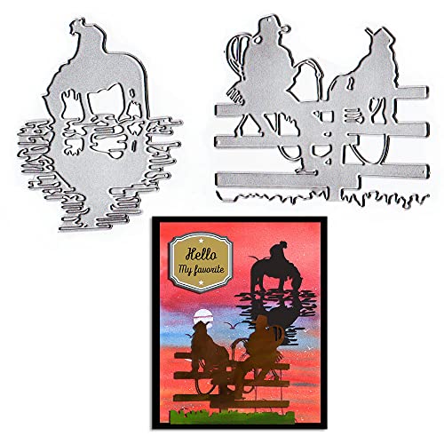 Hying Stanzschablonen für Kartenherstellung, Cowboy-Zaun, Vater und Sohn, Stanzform für Vatertag, Kartenherstellung, Scrapbooking, Papierbasteln, Dekoration, DIY-Album, Cowboy-Pferd-Stanzformen von Hying