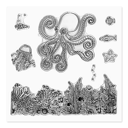 Octopus Quallen Seestern Seegras Clear Stamps for Card Making Scrapbooking DIY Decoration Sea World Transparent Stempel zum Basteln Pr?gen von Hying