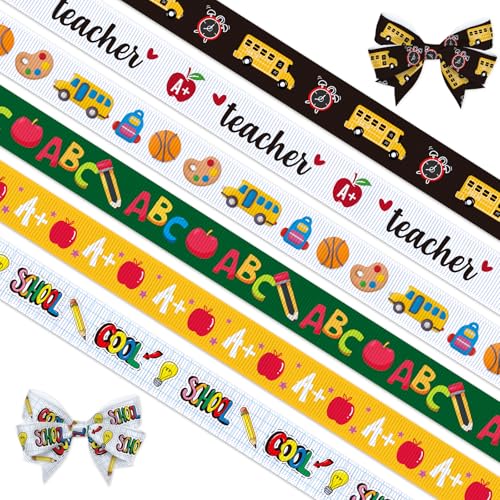 Ripsband mit Aufschrift "Welcome Back to School", 0,95 cm breit, Ripsband mit Schulmotiven, ABC, Äpfel, Bus, Bastelbänder für Geschenkverpackungen, Heimwerker, Lehrer, Wertschätzungsbedarf, 6 Stück Ripsband mit Aufschrift "Welcome Back to School", 0,95 cm breit, Ripsband mit Schulmotiven, ABC, Äpfel, Bus, Bastelbänder für Geschenkverpackungen, Heimwerker, Lehrer, Wertschätzungsbedarf, 6 Stück von Hying