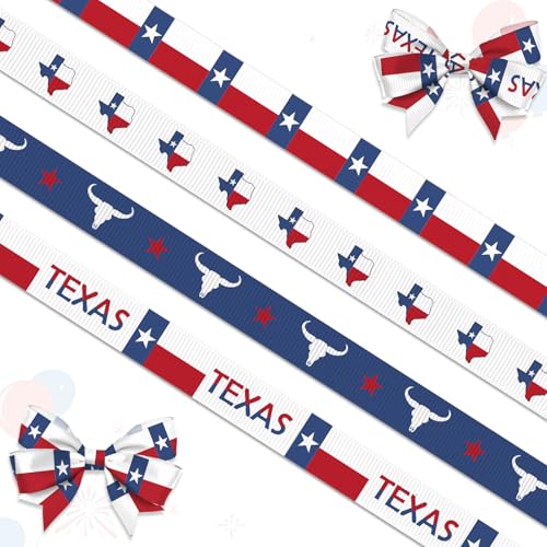 Texas-Bänder zum Basteln, 0,95 cm breit, rot-blaue Streifen, Sterne, TX Karte, Bastelbänder für Geschenkverpackungen, DIY, Sport, Geburtstagsdekorationen, 9,1 m von Hying