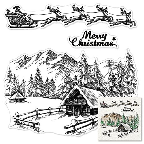 Weihnachts-Bergbäume Clear Stamps für Kartenherstellung und Fotoalbum-Dekorationen, Weihnachtsmann Schlitten Silikonstempel Winter Schnee Transparente Gummistempel Siegel für DIY Scrapbooking Supplies Weihnachts-Bergbäume Clear Stamps für Kartenherstellung und Fotoalbum-Dekorationen, Weihnachtsmann Schlitten Silikonstempel Winter Schnee Transparente Gummistempel Siegel für DIY Scrapbooking Supplies von Hying