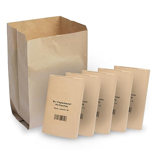 Hypafol Bio-Papiermüllbeutel - 50 Stück | Kompostierbare braune Beutel für Biomüll, biologische Abfälle & mehr | Plastikfrei | 1-lagig, 10 L Fassungsvermögen | 200x160x360 mm | 5 Packungen à 10 Stück von Hypafol
