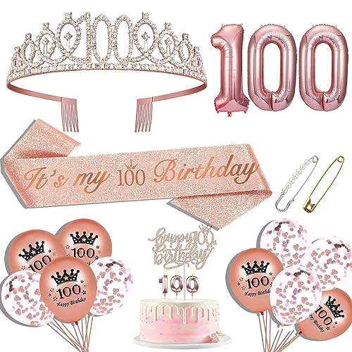 100 Geburtstag Schärpe und Tiara für Frauen 100 Geburtstag Schärpe 100 Geburtstag Krone 100 Geburtstag Kuchen Topper Luftballons Pin und Kerze Set Rosegold 100 Geburtstag Schärpe und Tiara für Frauen 100 Geburtstag Schärpe 100 Geburtstag Krone 100 Geburtstag Kuchen Topper Luftballons Pin und Kerze Set Rosegold von Hysilla