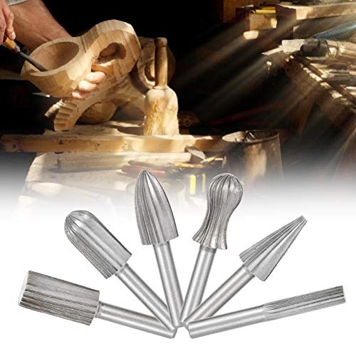 Hyuduo Bohrdatei -Bits, 6pcs Rotationsdateien mit Stahl Rotierende Bohrdateien Bits Gravur Messer Holz Arbeiten Bohr -Acryl Nagel Werkzeuge, Eindeutiger Fadenwinkelschnitzchip (#1) von Hyuduo