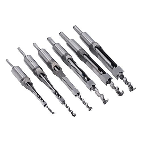 Hyuduo Einstellbarer Mortising -Meißelholzwerkzeugwerkzeug Verbesserung der Bohreffizienz für Dichteplatine Mittelschwerer Faserplatine 6PCS Quadratloch Mortiser Drill Bit Bit von Hyuduo