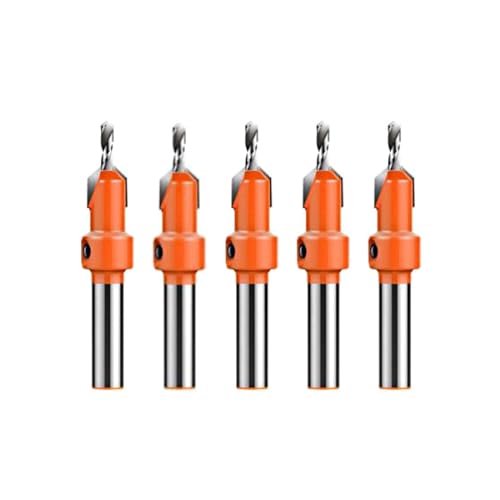 Hyuduo Legierungs Kohlenstoffstahl Countersink Bohrer Bit Set, Silberne Hochwertige Holzfräsenschneider Machen Bohrer für Holz, Runde Gegenkolonbohrer (5PCS) von Hyuduo